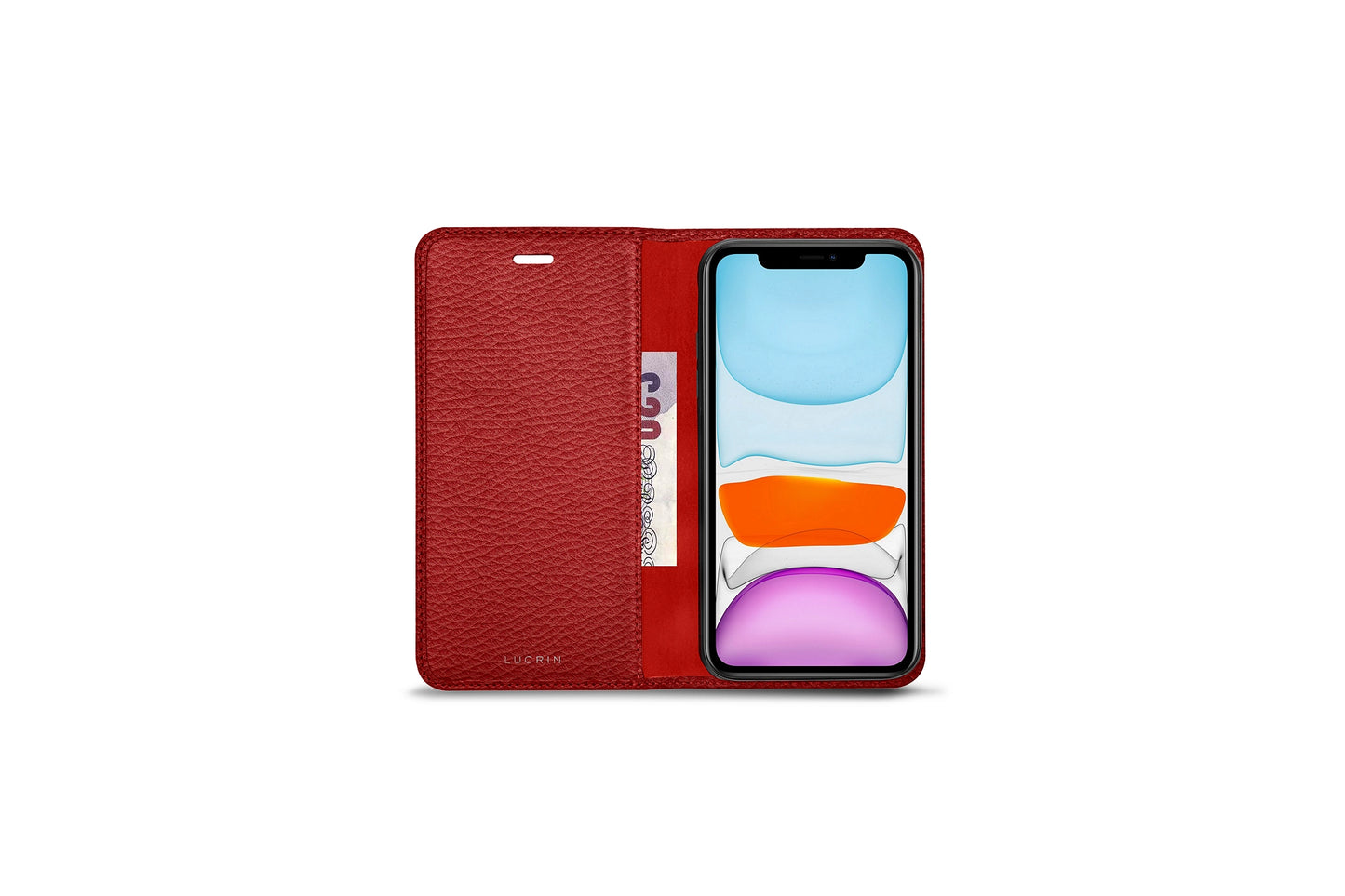 LUCRIN Wallet Case for iPhone 11 Red -  Pebbled Leather