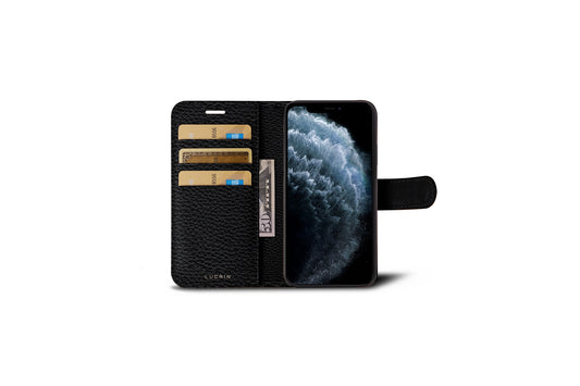 LUCRIN Wallet Case for iPhone 11 Pro Black -  Pebbled Leather