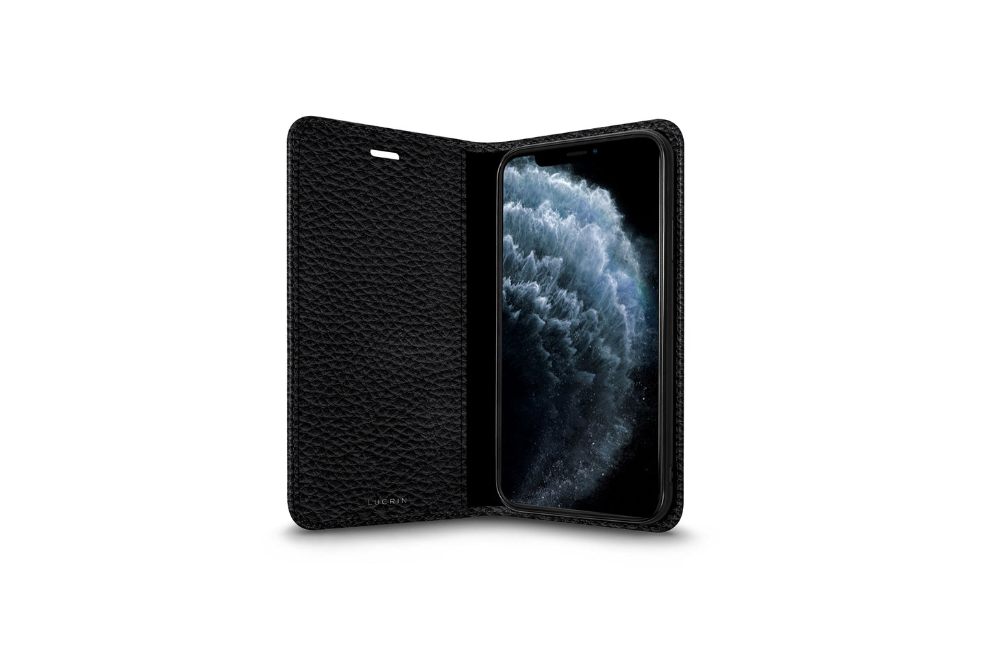 LUCRIN Wallet Case for iPhone 11 Pro Black -  Pebbled Leather