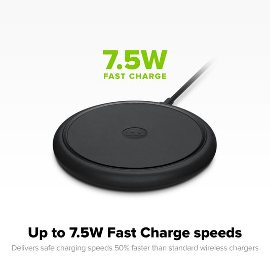 Mophie 7.5W Wireless Charging Base Black, MFI Certified, Up to 7.5W Qi Fast Wireless Charging, Robust Build, Compatible with the Apple iPhone X, iPhone 8 Series and Qi-Enabled Smartphones