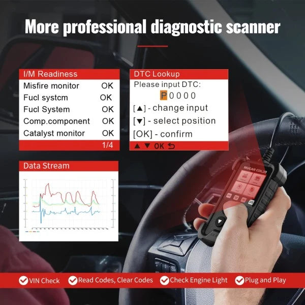 MUCAR CDL20 Universal OBD2 Scanner, Check Engine Car Code Reader with Full OBD2 Functions, Vehicle Info/MIL/EVAP/Freeze Frame/DTC Library, Diagnostic Scan Tool for All OBD II & EOBD Cars After 1996