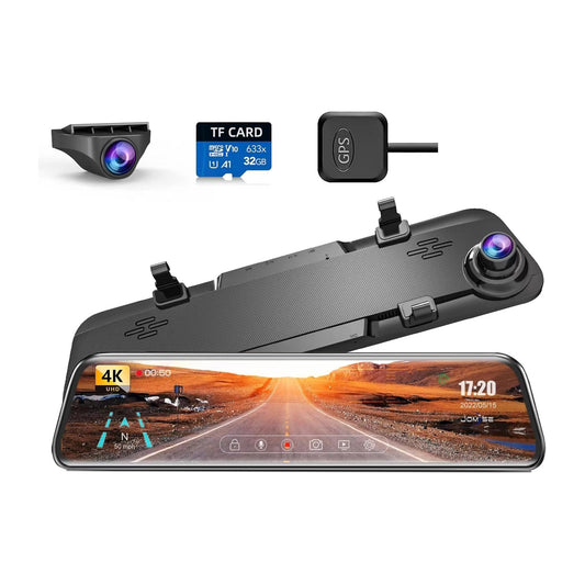 JOMISE K17 4K 12" Rear View Mirror Camera, Mirror Dash Cam Front and Rear, 2160P Full HD Rearview Mirror, Waterproof Backup WDR Camera,Night Vision, Parking Assist,Speed Alert,Free 32GB Card & GPS