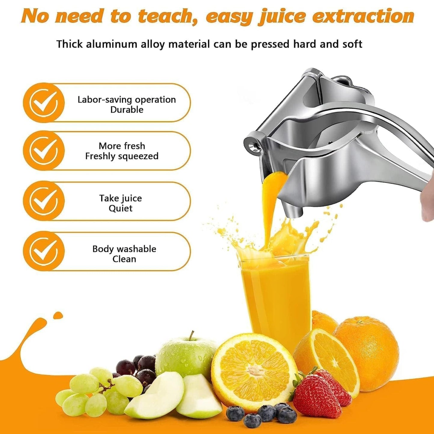 Aluminum Hand Press Juicer Manual Citrus & Fruit Juicer for Kitchen Use Sturdy Metal Juicer for Home, Kitchen & Bar Easy-to Use Manual Machine