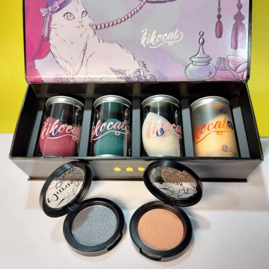 Gift Packing Luxury Velvet Makeup Puff 4 Pcs Set – FREE 2 Eyeshadows | Premium Packaging 🎀