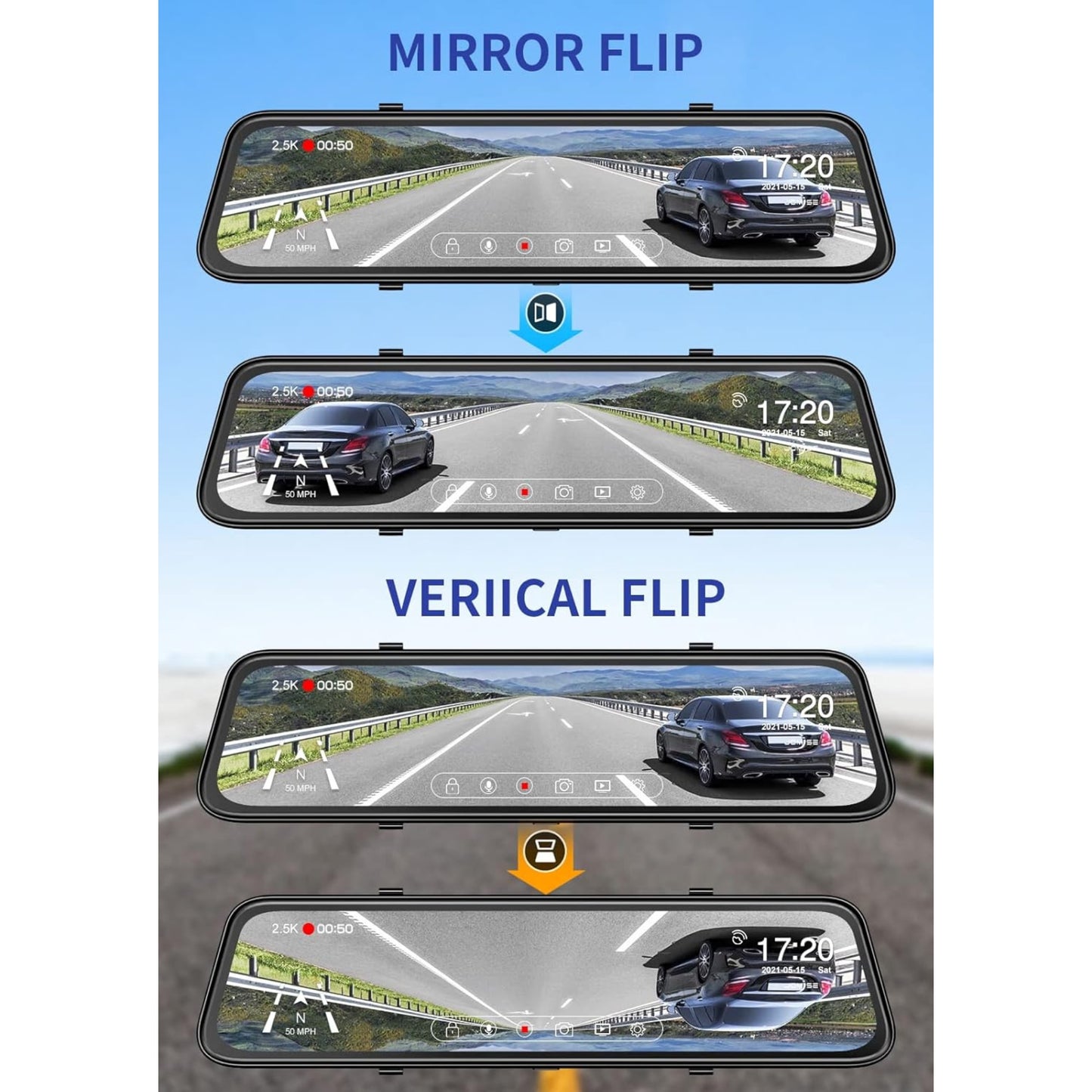 JOMISE K17 4K 12" Rear View Mirror Camera, Mirror Dash Cam Front and Rear, 2160P Full HD Rearview Mirror, Waterproof Backup WDR Camera,Night Vision, Parking Assist,Speed Alert,Free 32GB Card & GPS