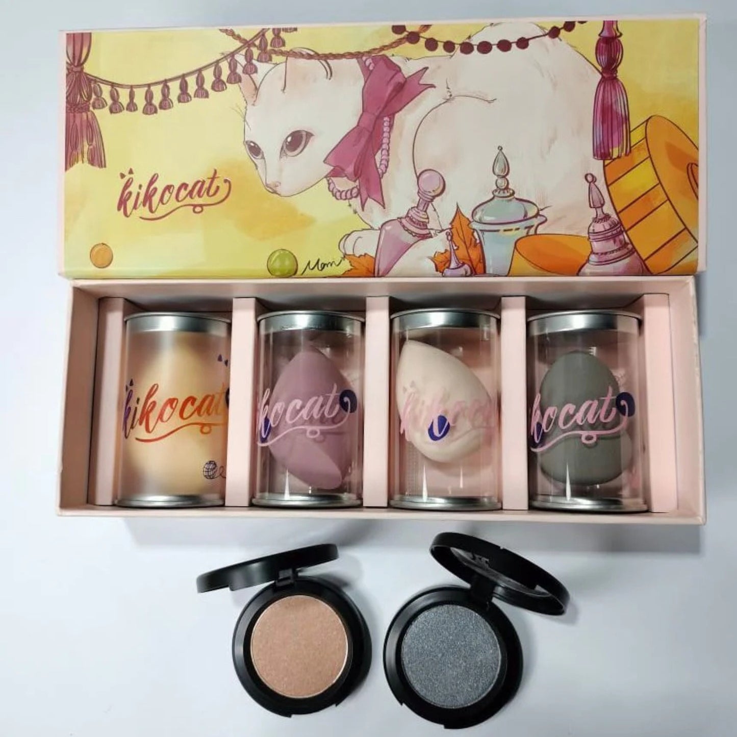 Gift Packing Luxury Velvet Makeup Puff 4 Pcs Set – FREE 2 Eyeshadows | Premium Packaging 🎀