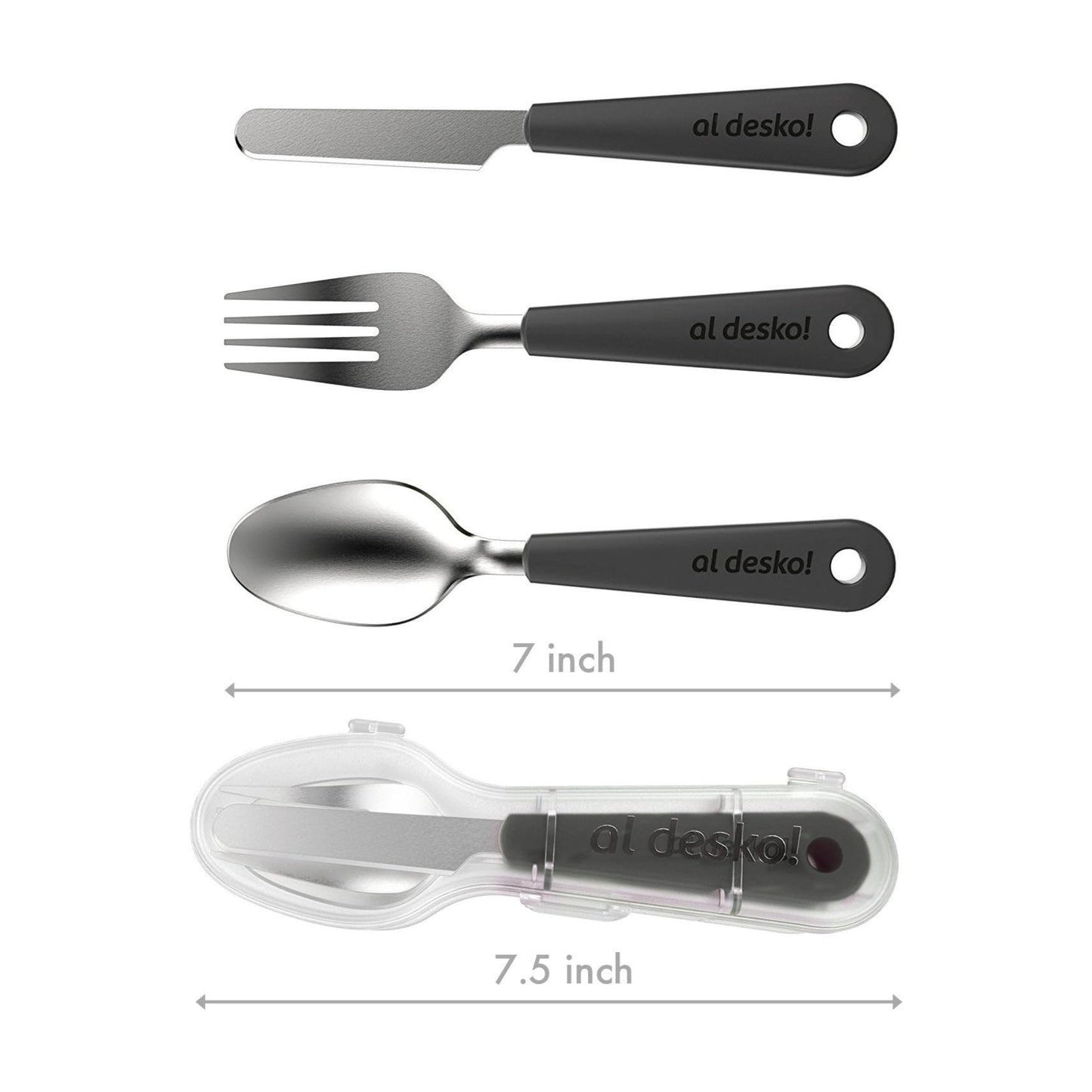 Stainless Steel 3-Piece Cutlery Set with Protective Case for Work, Travel, Lunch Boxes and Camping (Knife / Fork / Spoon)