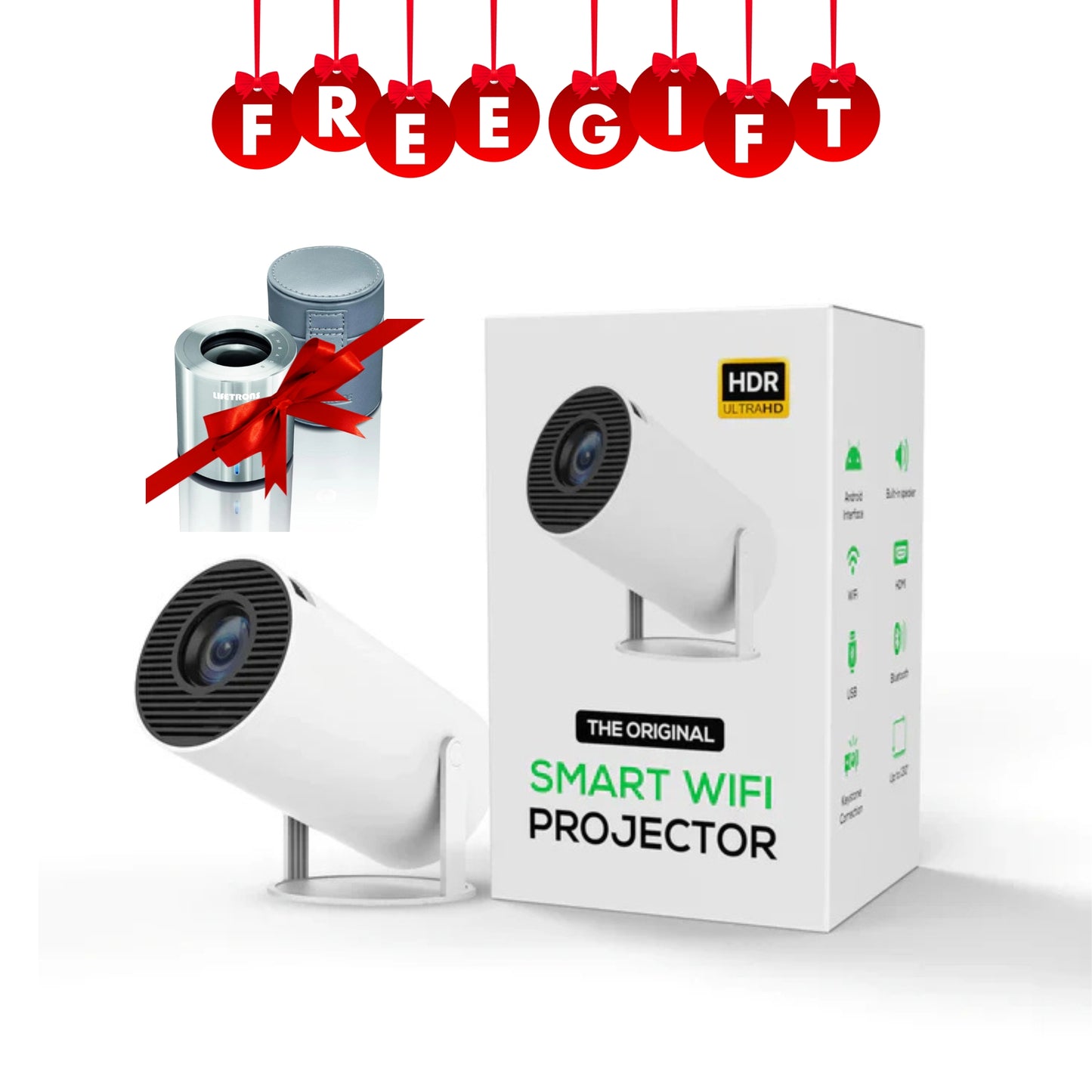 ihero WIFI Smart Mini Projector, Portable, 180 Degree, HDR ULTRA HD 1080P, Dual-Band WiFi 6 5G, Bluetooth 5.0, Android 11, 130 Inch Display, For Phone/PC/Laptop/PS5/Stick, 1080 Home Cinema Projector, HDMI