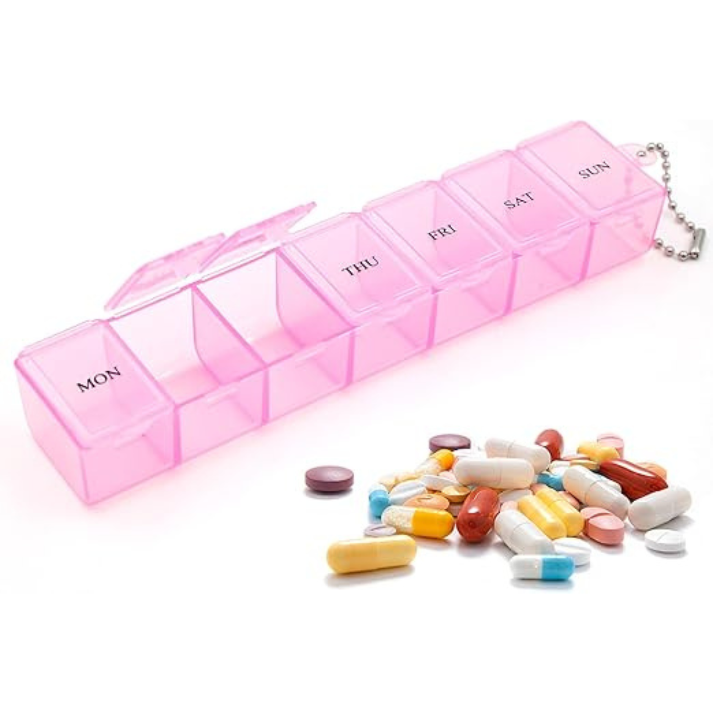 Pill Box Organizer, Once Every 7 Days, Weekly Drug Storage Box, Portable Daily Pill Box Suitable for Travel, Business Trips, and Offices.