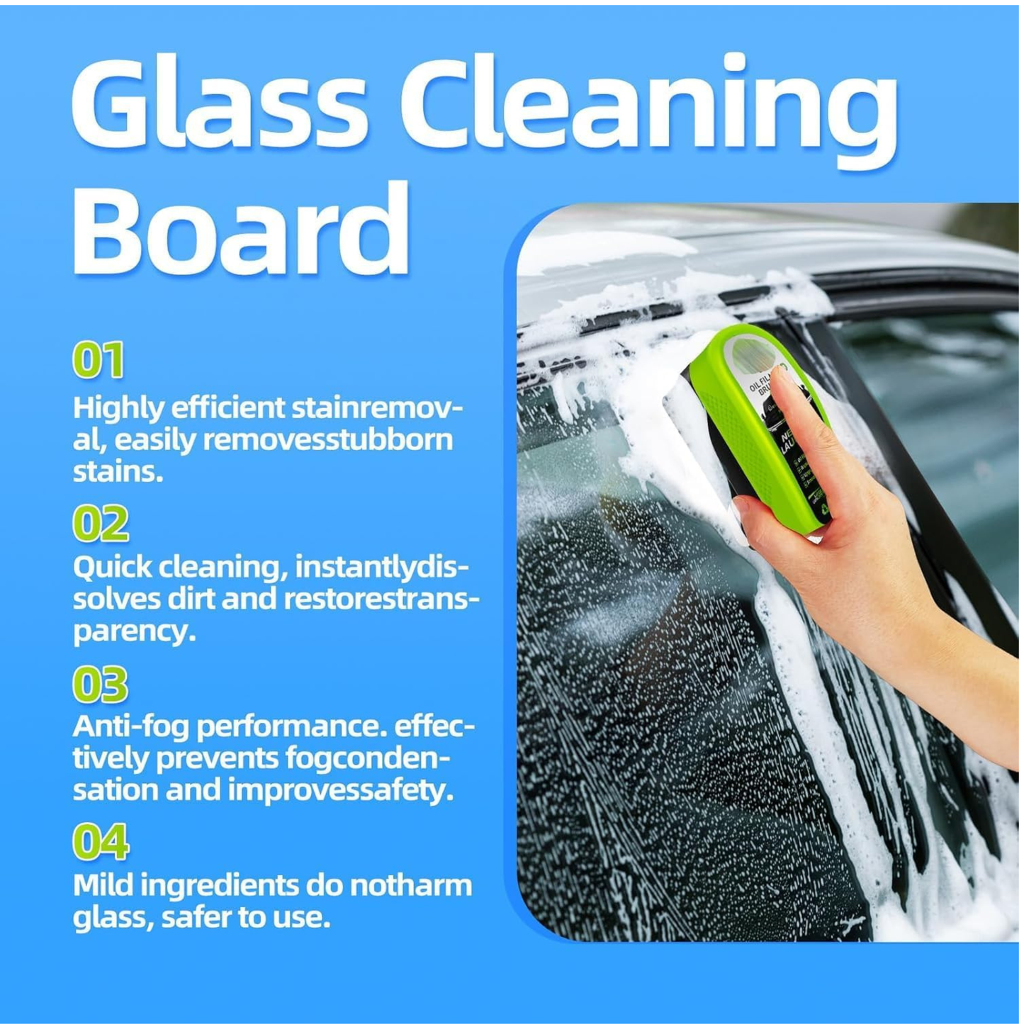 2025 New 2.0 Green Oil Film Wipe, Automotive Oil Film Cleaning Brush, 150ml Oil Film Remover for car, Windshield Cleaner Tool, Glass Oil Film Remover, Improves Clarity (1pcs)