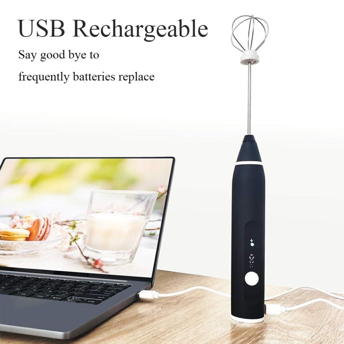 Rechargeable Coffee Beater Foam Maker with Double Whisk, Upgraded 3 Speeds Frother Handheld for Milk Coffee, Latte, Matcha - Gulybaba - Genuine products online Marketplace in Pakistan