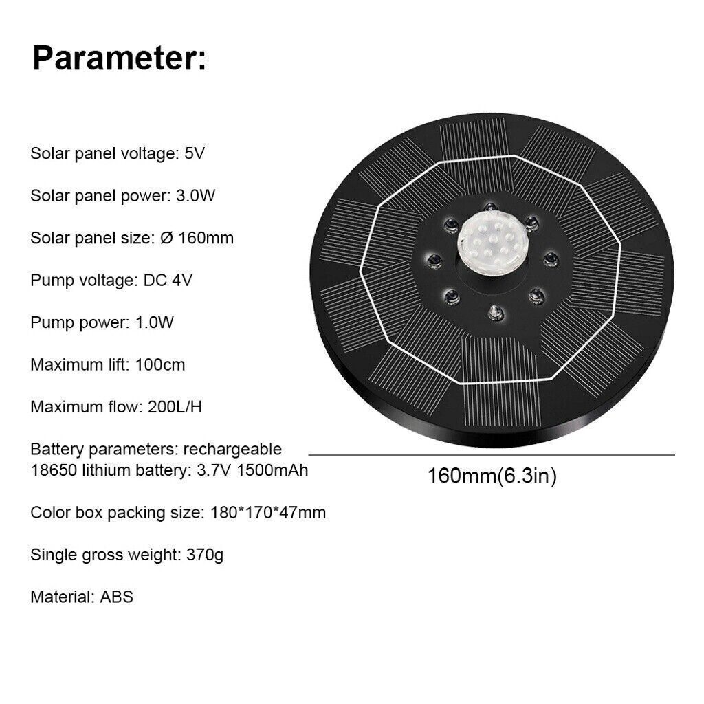 RGB Solar LED Light Mini Water Fountain, 1500mah Battery, Pool Pond Waterfall Fountain, Garden Outdoor Decoration Bird Bath Solar Powered Floating Water Fountain Lighting Products