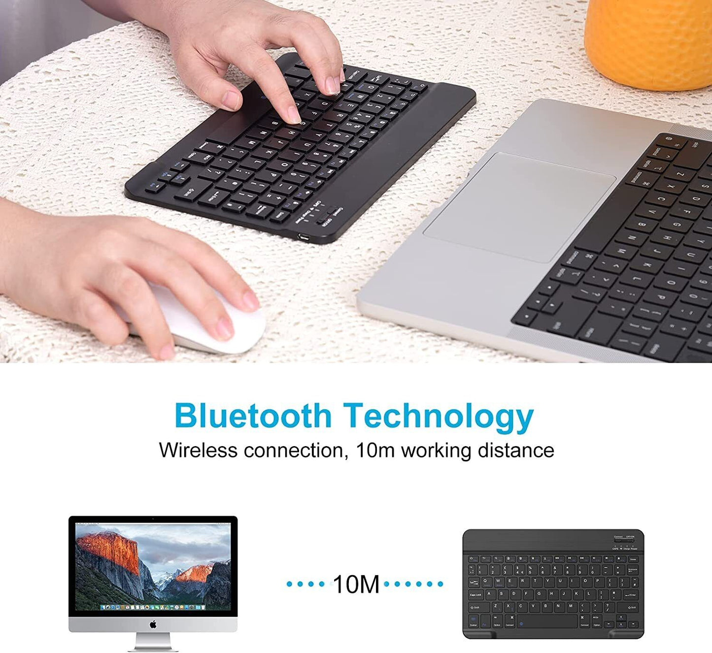 RGB Backlit Wireless Bluetooth Keyboard for Apple iPad iPhone Samsung Tablet Phone Smartphone iOS Android Windows (10 inch Black) Ultra Slim Portable Mini Keyboard