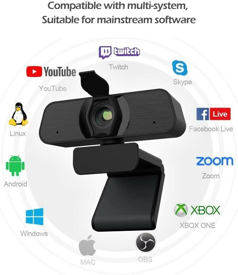 Webcam with Microphone LHYCS 2K 30FPS HD Web Camera 1080P with Privacy Cover