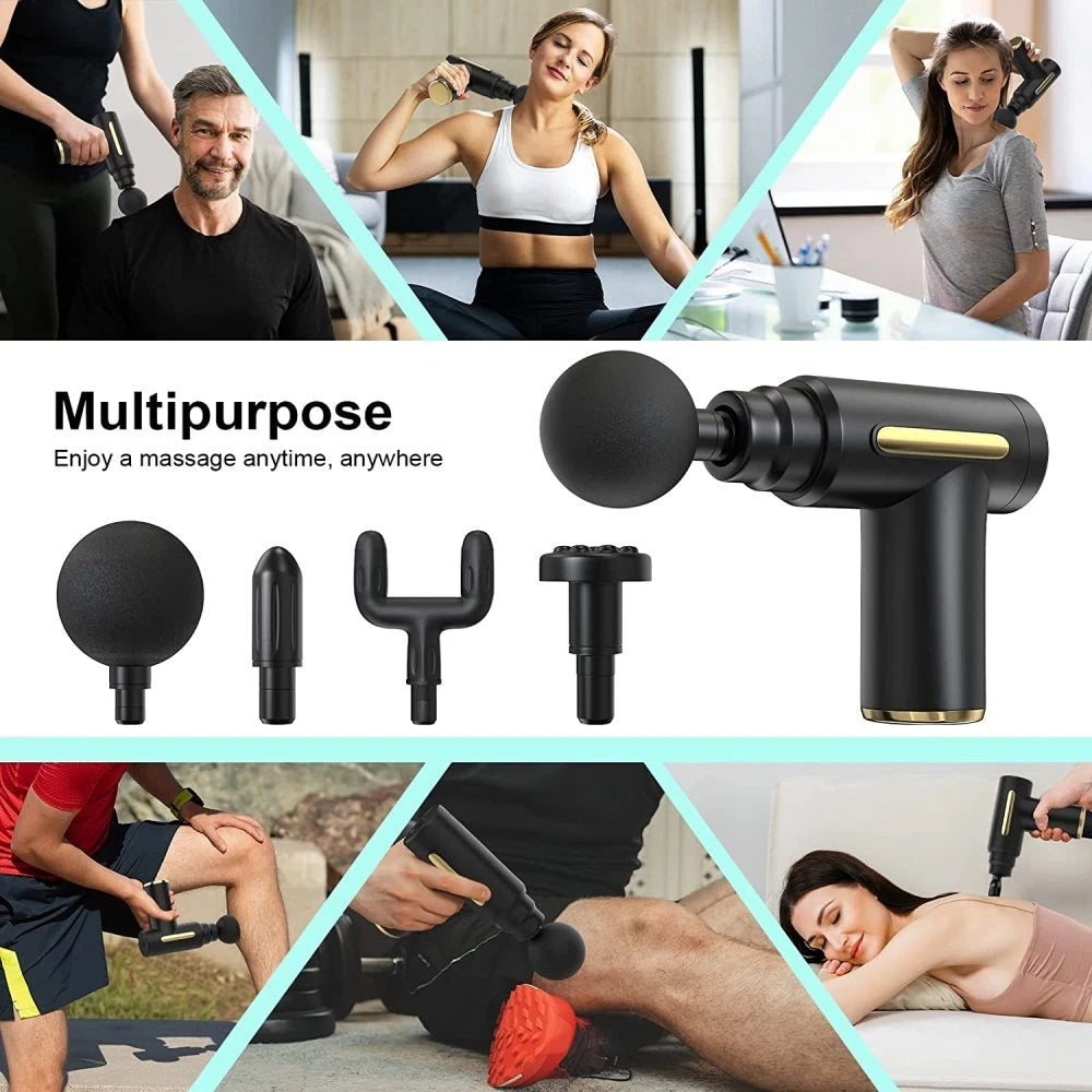 Handheld Muscle Massage Gun Deep Tissue Percussion Muscle Massager Gun Cordless Electric Massagers Neck Back with Massage Head for Workout Relaxation Sore Muscle and Stiffness,Black