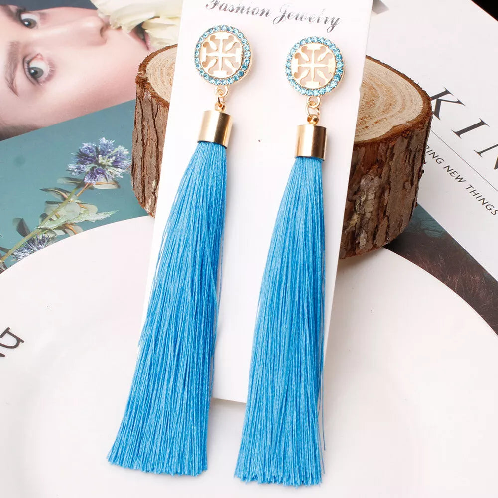 Charm Girls Long Tassel Drop Earrings Handmade Bohemia Tassel Earrings for Women