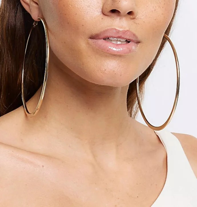 River Island Gold Large Round HOOP Earrings 80mm Shiny Ladies HOOP