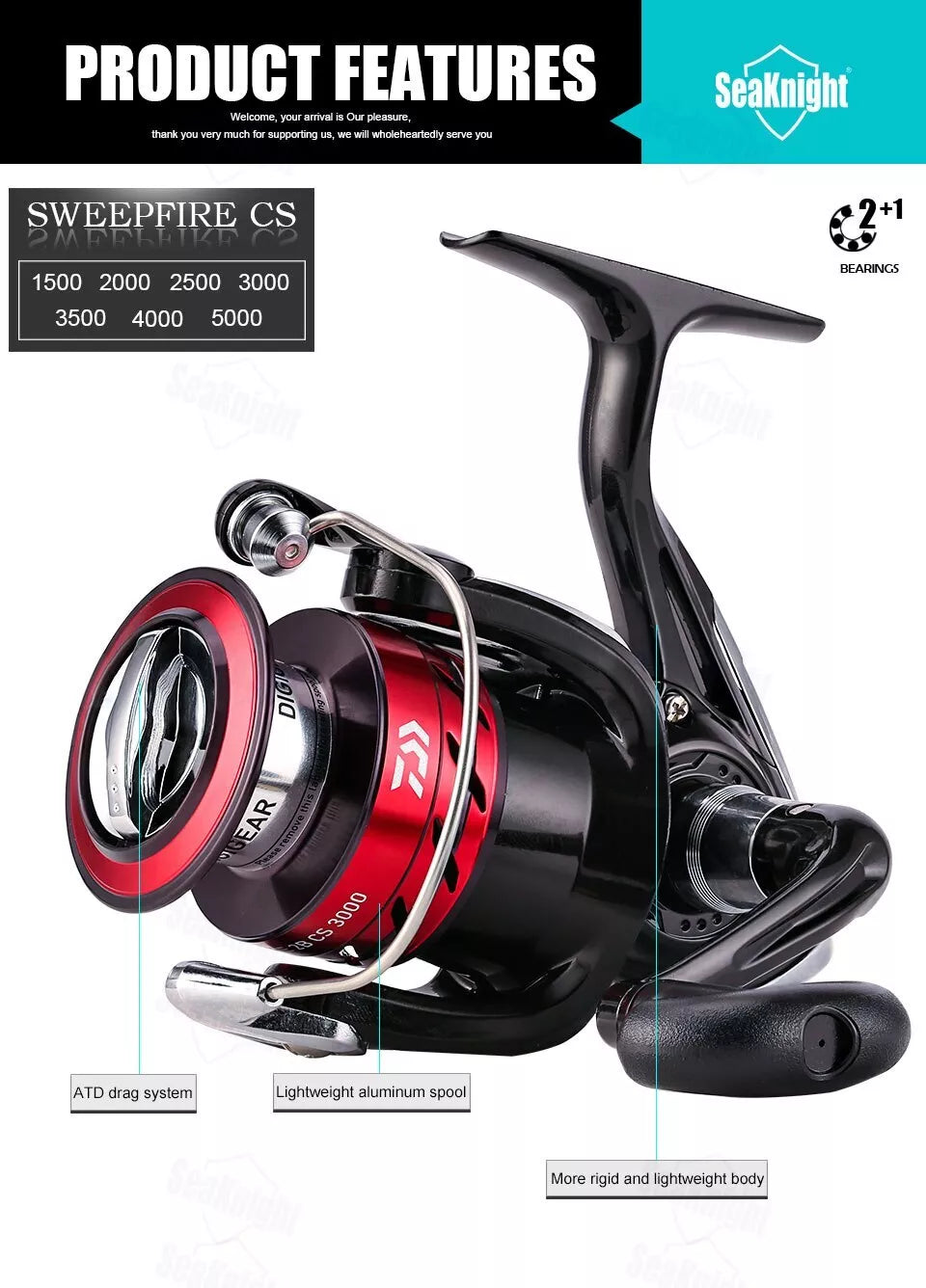 DAIWA SWEEPFIRE 2B CS 3000 Spinning Fishing Reels Metal Spool Fishing Saltwater Wheel