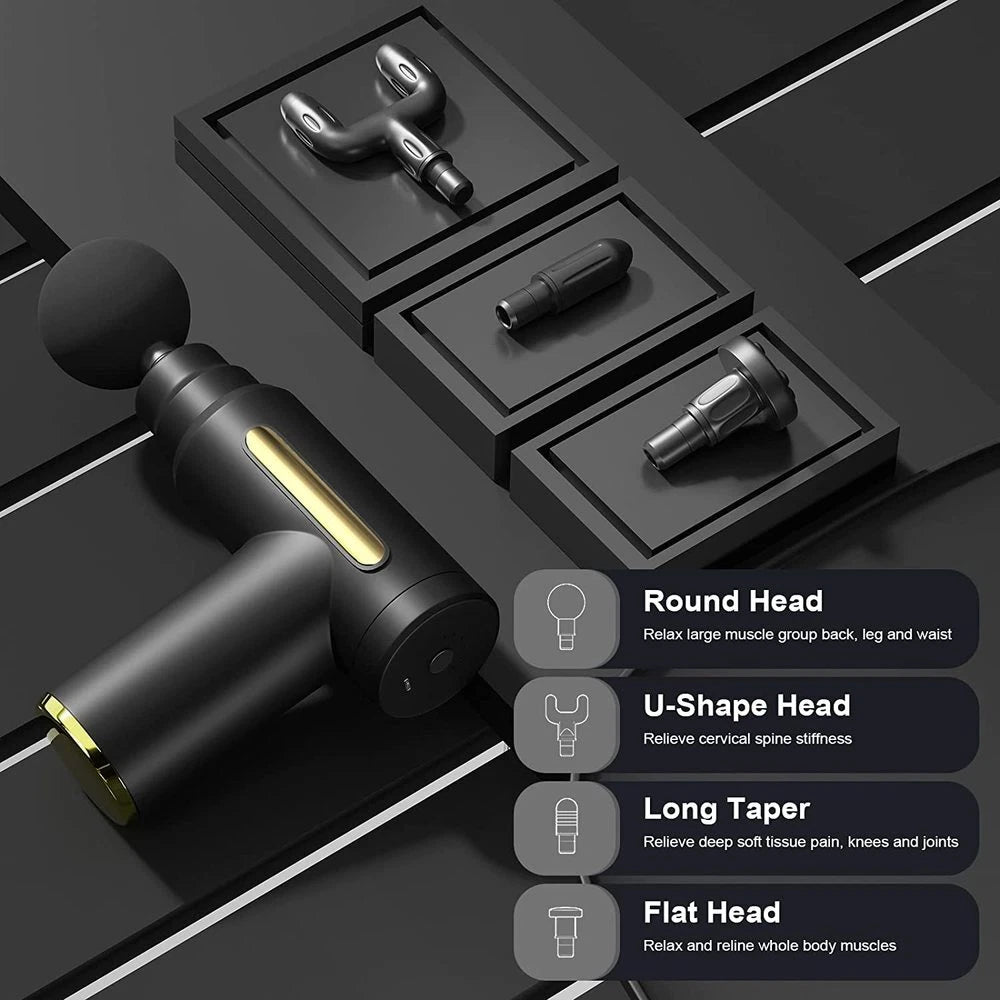 Handheld Muscle Massage Gun Deep Tissue Percussion Muscle Massager Gun Cordless Electric Massagers Neck Back with Massage Head for Workout Relaxation Sore Muscle and Stiffness,Black