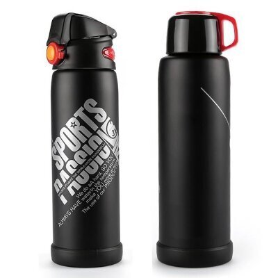 Double Wall Vacuum Insulated Stainless Steel Sports Flask BPA Free Thermos Travel Water Bottle Sipper,Hot and Cold Leak-Proof Portable Travel Tea Coffee Vacuum Thermos Cup-Blue