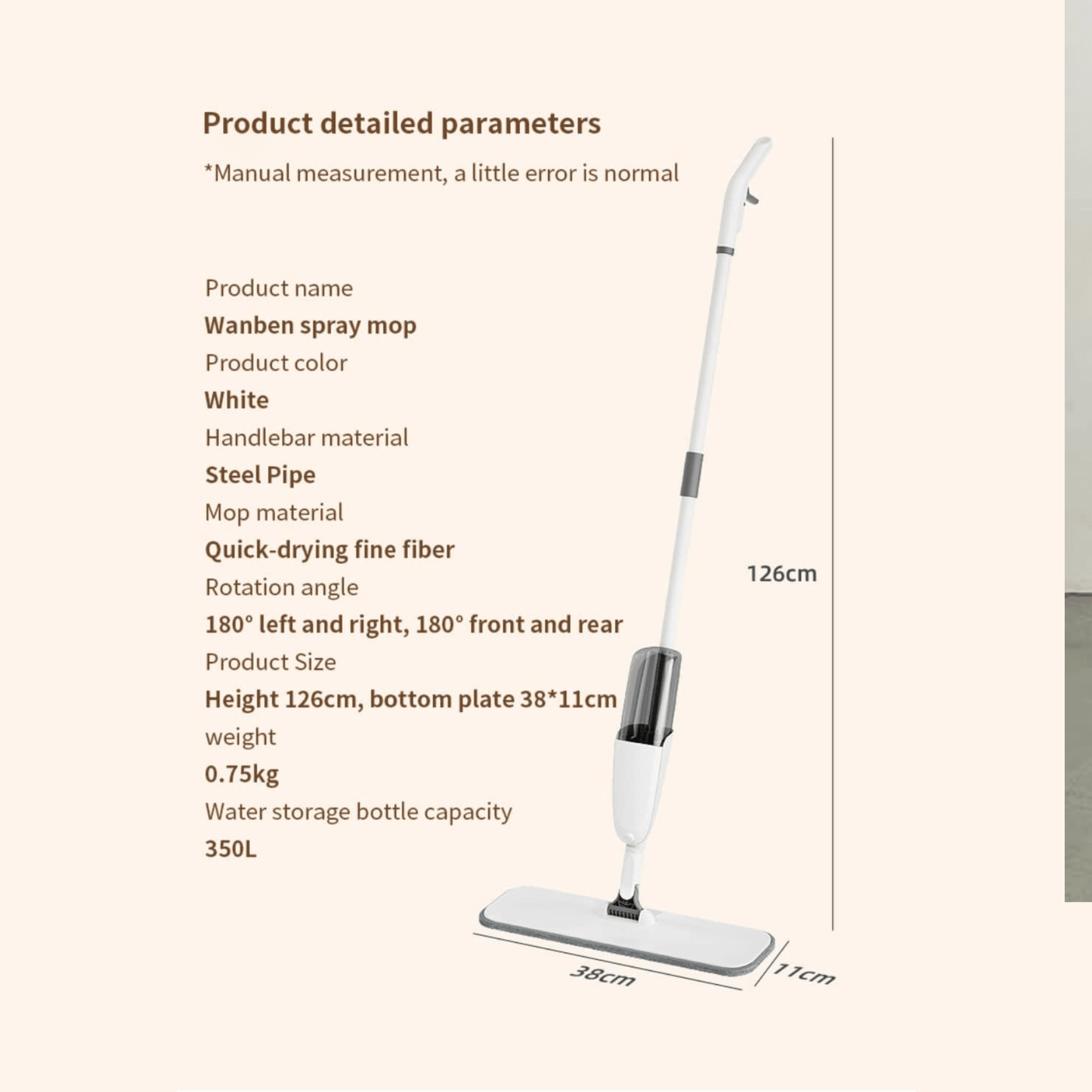 Spray Mop, Microfiber Floor Mop with Reusable Mop Pad and 350ml Water Bottle 360° Rotating Mop for Wet Dry Use for Laminate Wood Ceramic Tiles Floor Cleaning, 38CM - Gulybaba - Genuine products online Marketplace in Pakistan