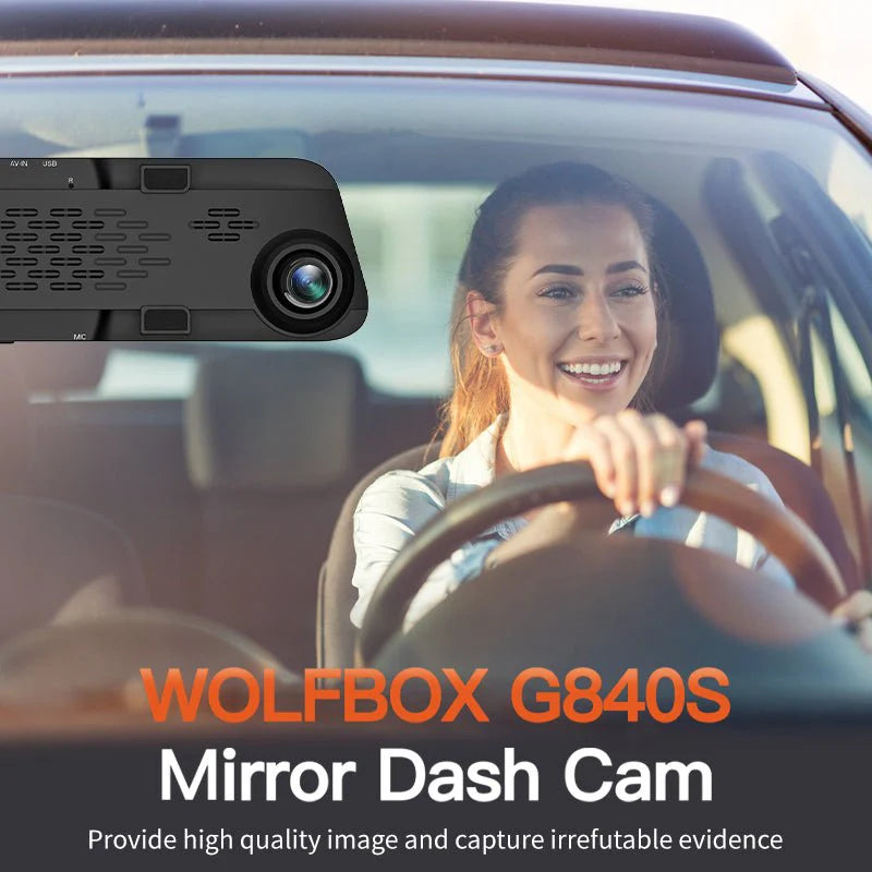 WOLFBOX G840S 12" 4K Mirror DashCam, 2160P Car Camera Rearview Mirror, with Front and Rear View Cameras, G-Sensor, Night Vision, with 32GB Card