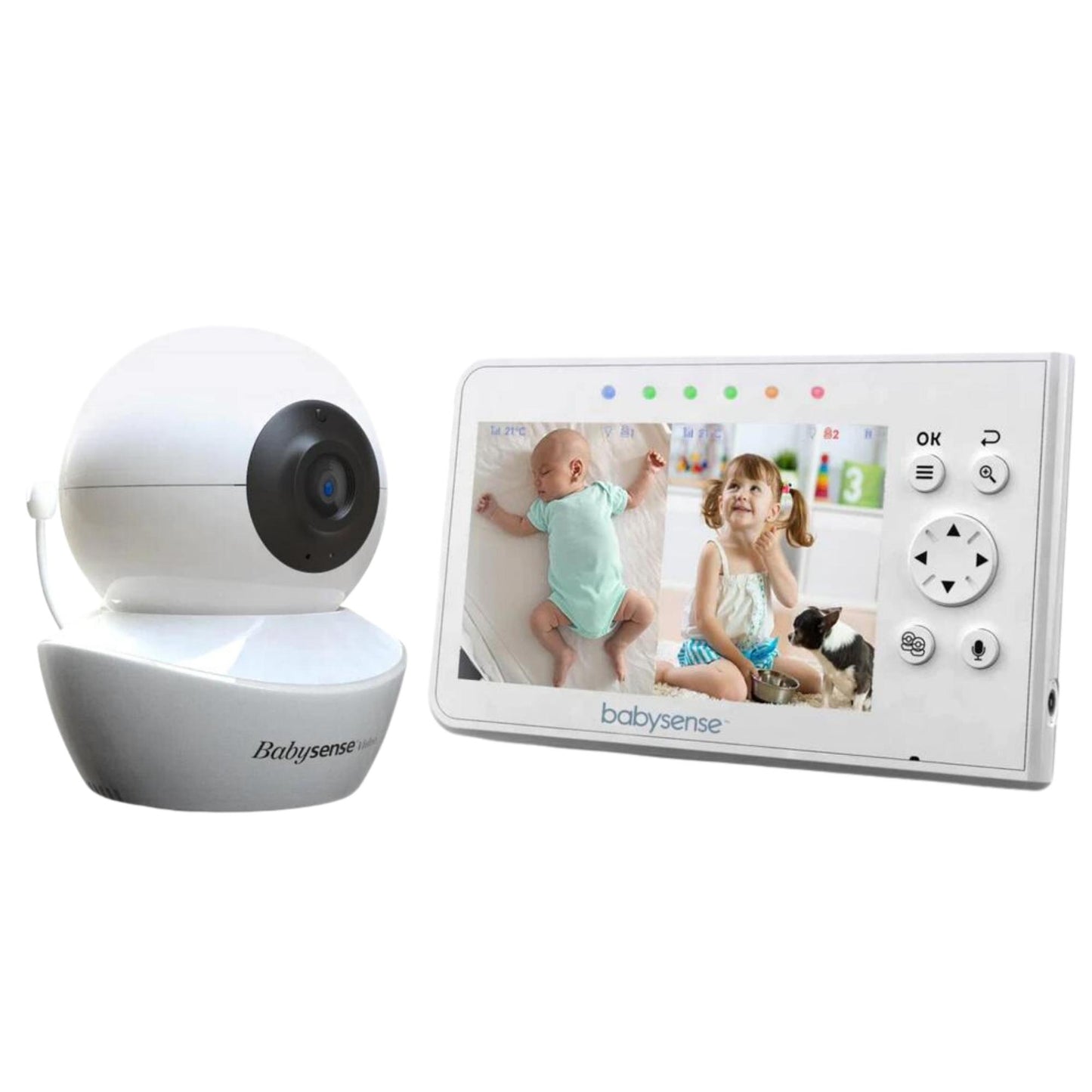 Babysense Baby Monitor, 4.3" Split Screen, Video Baby Monitor with Cameras and Audio, Remote PTZ, 960ft Range (Open Space), Adjustable Night Light, Two-Way Audio, Zoom, Night Vision, Lullabies