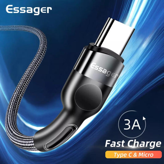 Essager USB Type C Cable For Samsung Xiaomi 3A Fast Charging Micro USB Cable Mobile Phone Charger Microusb Data Wire Cord 2m