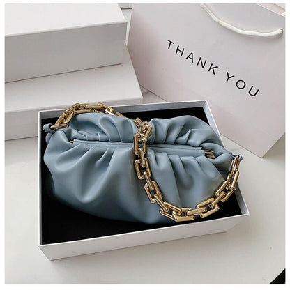 Genuine Leather and Thick Chain  Crossbody Shoulder Bag Luxury Handbag Women Bags Designer Leather Clutches Retro Cloud Pouch Bag Women Totes Bag