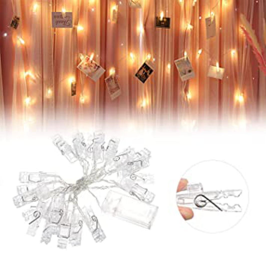 Lixada Fairy Lights Photo Clip String Lights - 7.22FT 20 LED Warm White Battery Powered Photo String Lights for Hanging Pictures Cards in Living Room Bedroom Party Wall Wedding