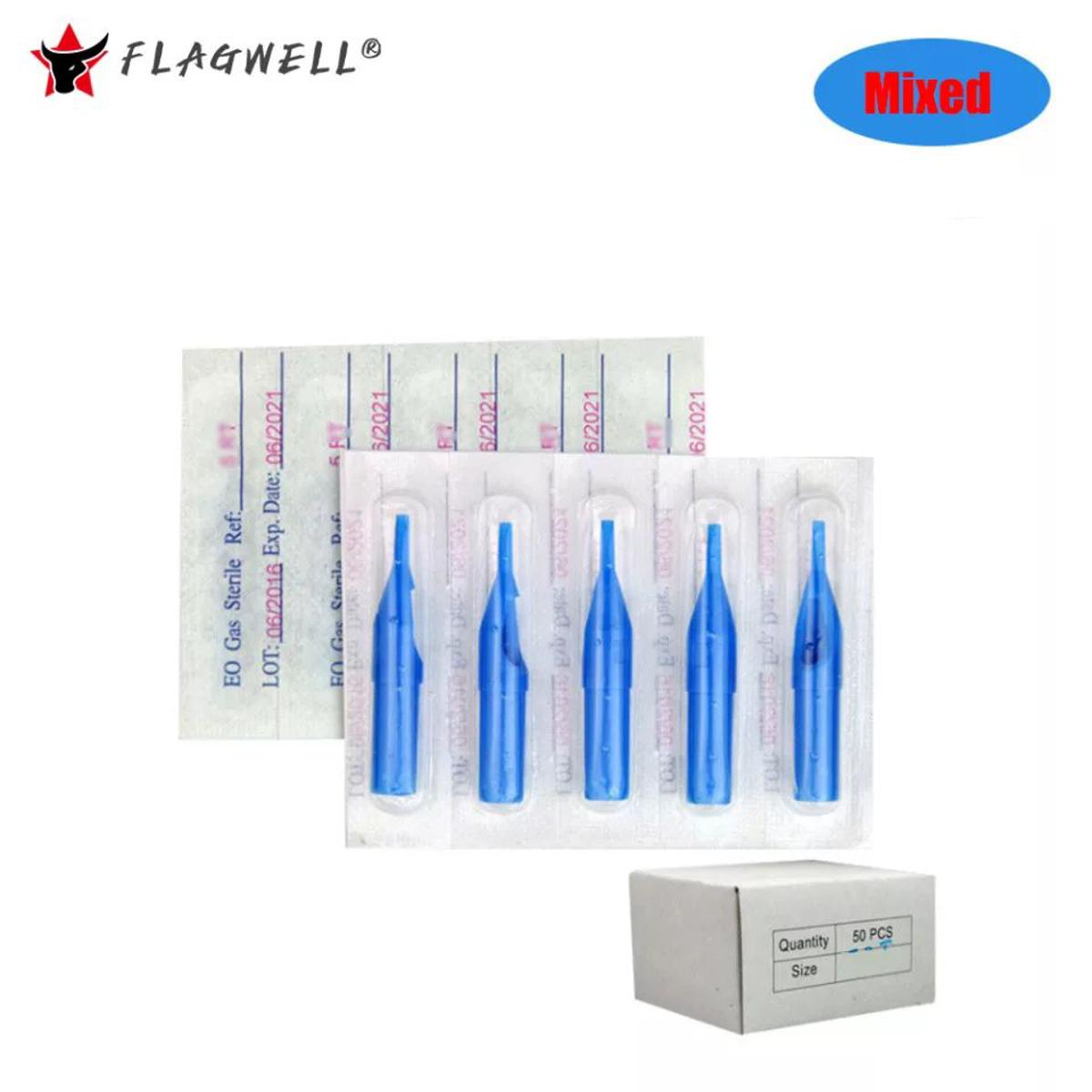 New 50pcs Blue Disposable Tattoo Tips 9RT Sterile Assorted Plastic Classical Tattoo Tips For Tattoo Machine